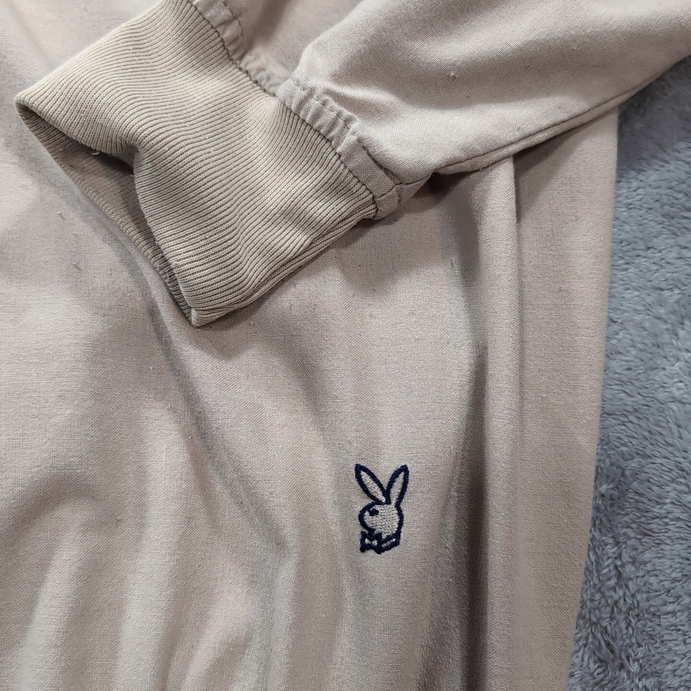 Vintage 80s Adult Medium M Playboy Jacket Retro 1/4 Zip Pullover Beige - Picture 2 of 8